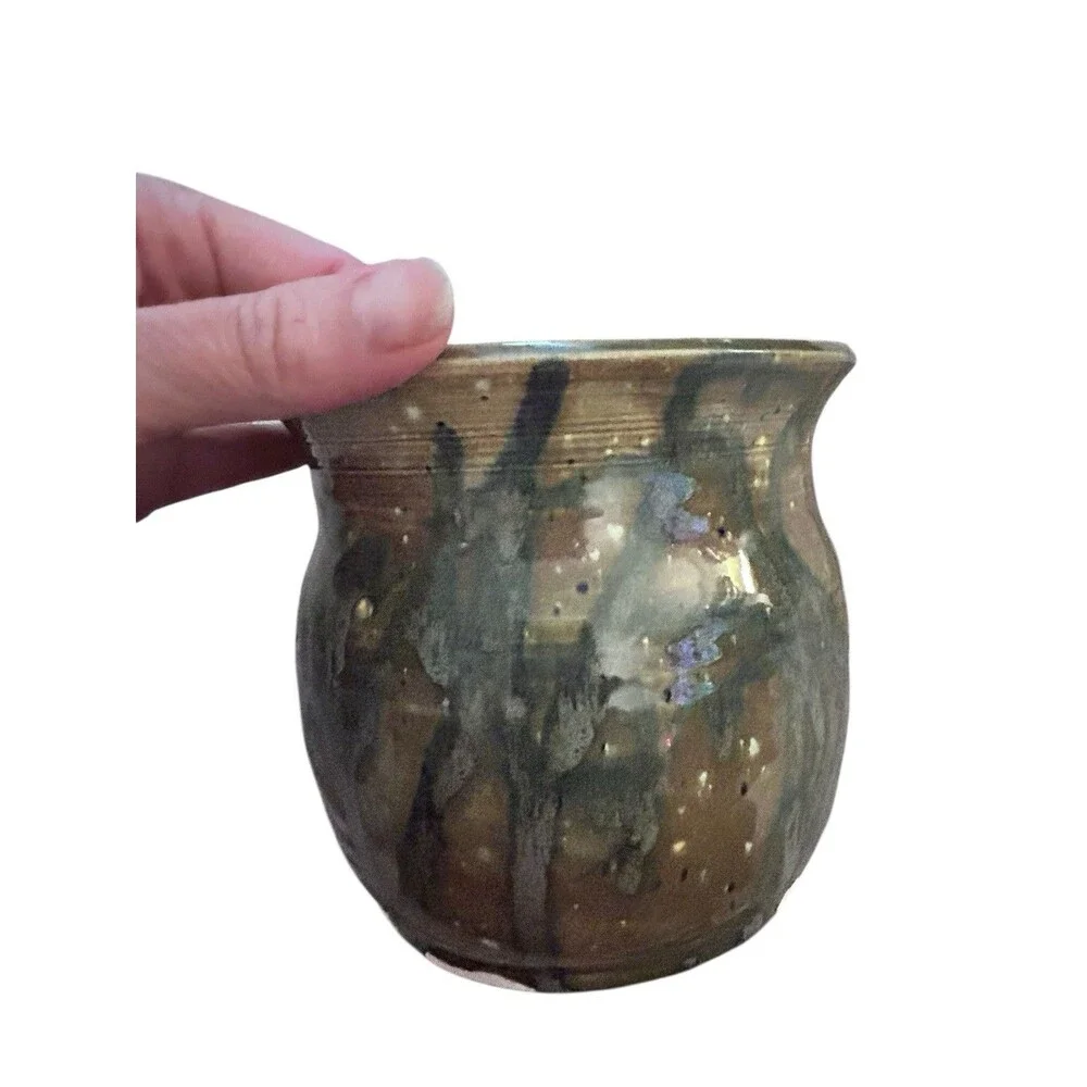 Vtg Hartman Pottery Studio Art Drip Glaze Wide Mouth Vase Johnathan Hartman 5